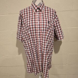 Cinch Button Down Shirt Mens Large Salmon Grey Plaid Short Sleeve Western.
